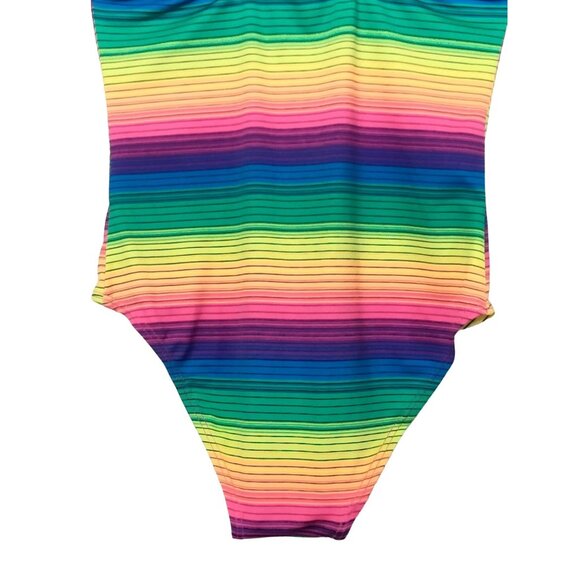Girls One-Piece Swimsuit 9/10 Rainbow Striped Crisscross Back Summer Pool Outfit - Picture 6 of 8